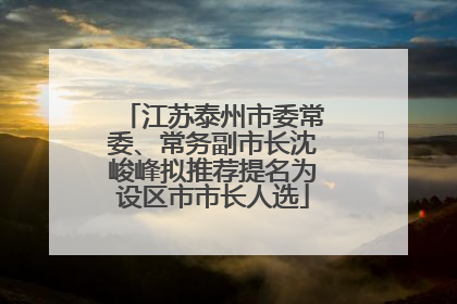 江苏泰州市委常委、常务副市长沈峻峰拟推荐提名为设区市市长人选